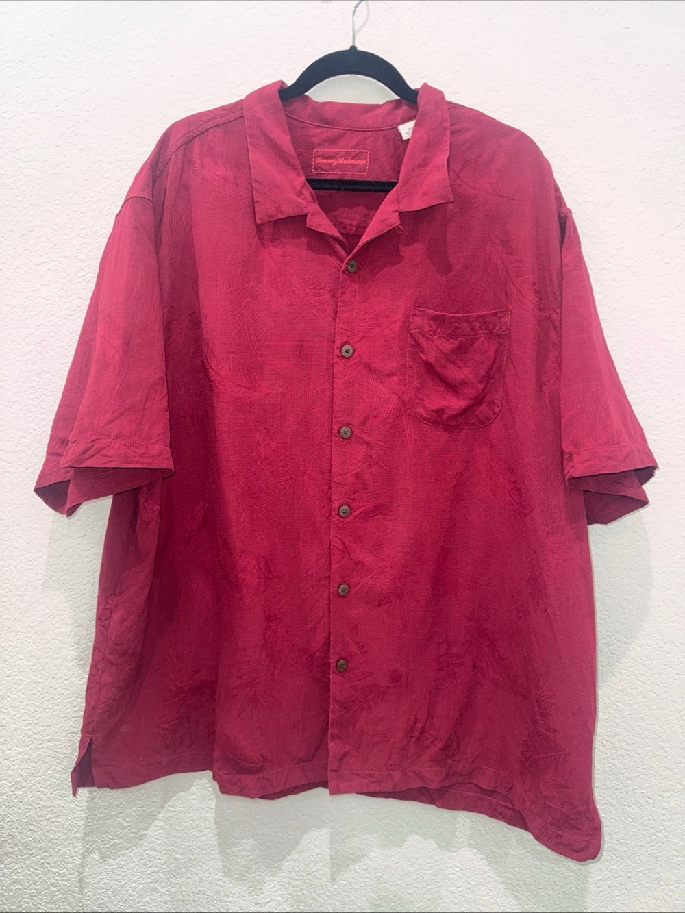 Tommy Bahama 100% Silk Camp Shirt 2XB Big Tall Red Palm Leaf Hawaiian Button Up